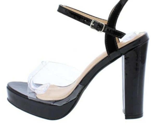 Clear Lucite Perplex & Black Strappy Open Toe Heel - Picture 2 of 3